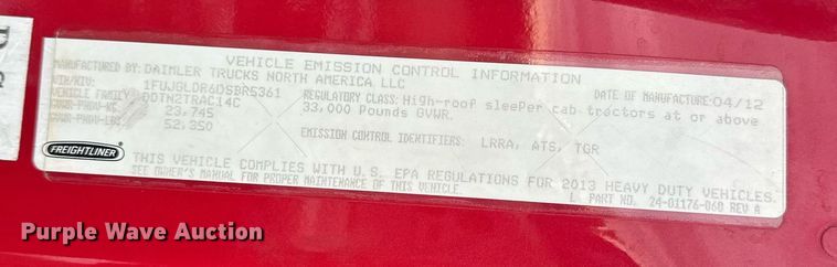 image for item EK0370 2013 Freightliner Cascadia 125 semi truck