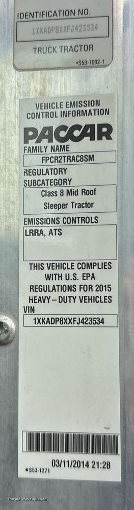 image for item EK0442 2015 Kenworth T660 semi truck