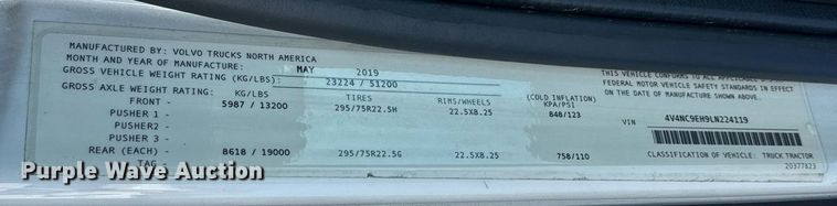 image for item YA0115 2020 Volvo VN semi truck