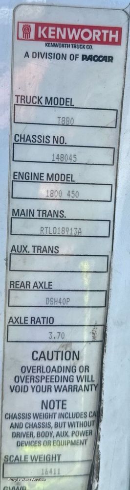 image for item YA0283 2017 Kenworth T880 truck cab and chassis