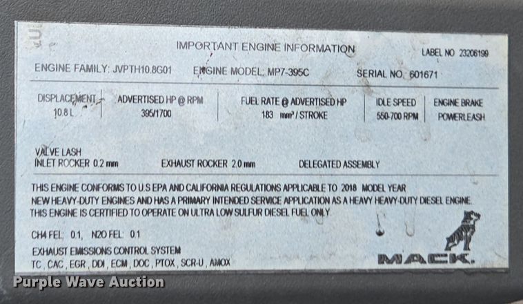 image for item YA0295 2019 Mack Anthem AN42T semi truck