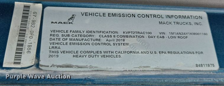 image for item YA0296 2019 Mack Anthem AN42T semi truck