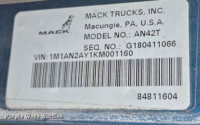 image for item YA0296 2019 Mack Anthem AN42T semi truck