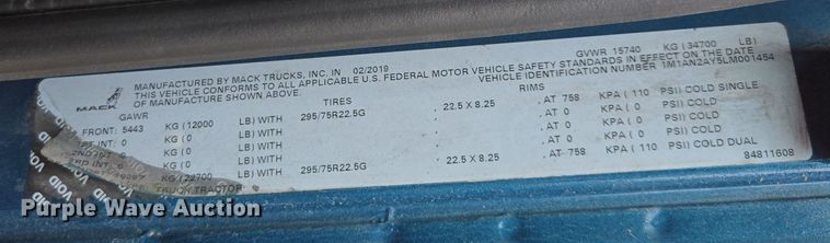 image for item YA0308 2020 Mack Anthem AN42T semi truck