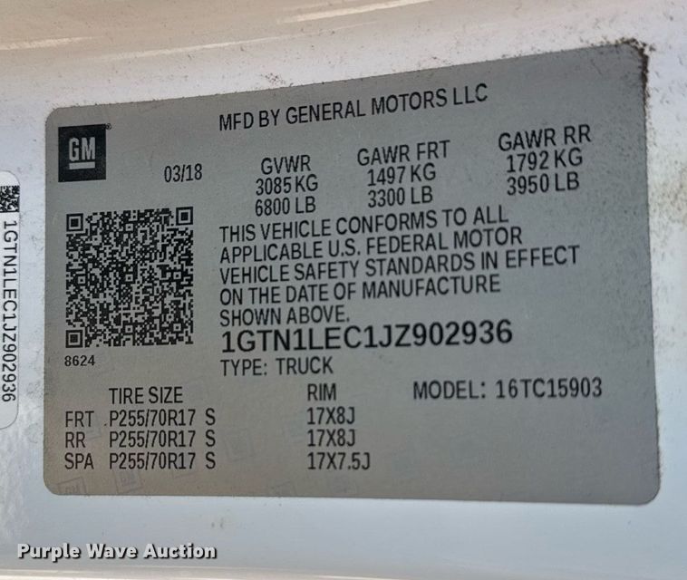 image for item DE2142 2018 GMC Sierra 1500 pickup truck