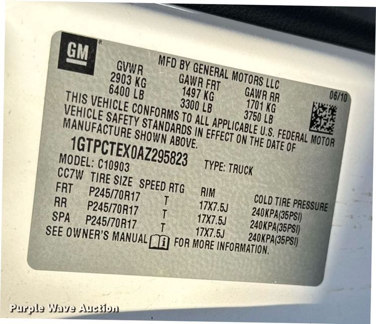 image for item DE2143 2010 GMC Sierra 1500 pickup truck