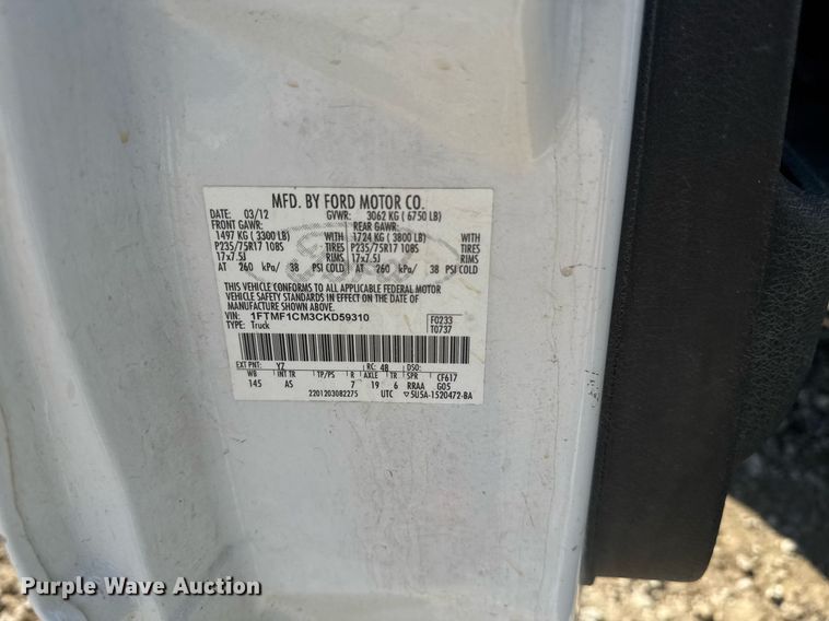 image for item DE2146 2012 Ford F150 pickup truck