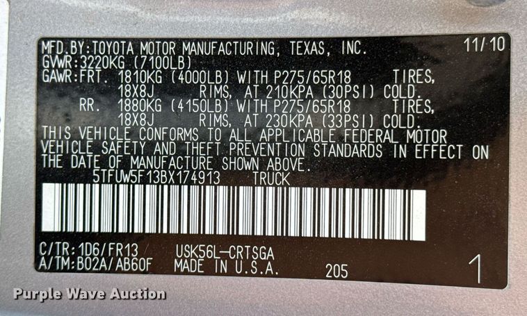 image for item DO0652 2011 Toyota Tundra Double Cab pickup truck