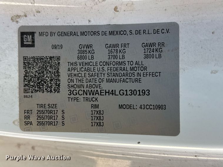 image for item DS3658 2020 Chevrolet Silverado 1500 pickup truck