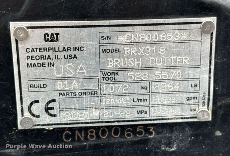 image for item DU9683 2021 Caterpillar BRX318 skid steer rotary mower
