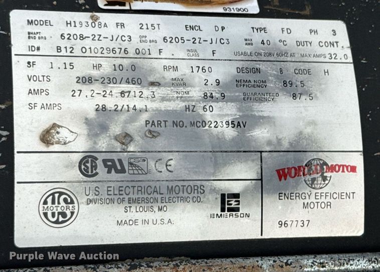 image for item DU9732 1998 Speedaire 5ZG39A air compressor