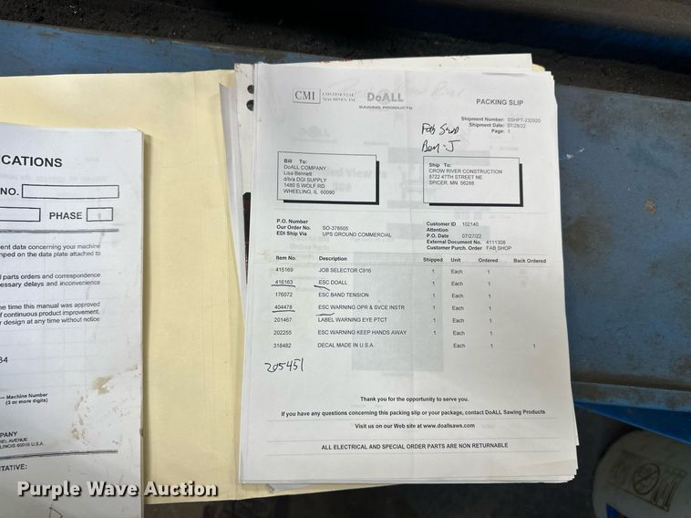 image for item DV0653 DoAll C916SA metal band saw