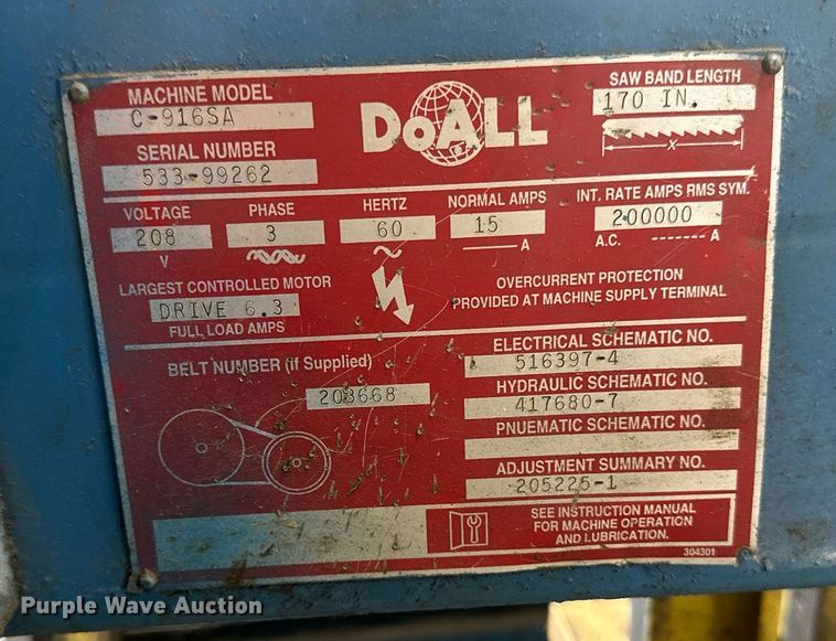 image for item DV0653 DoAll C916SA metal band saw