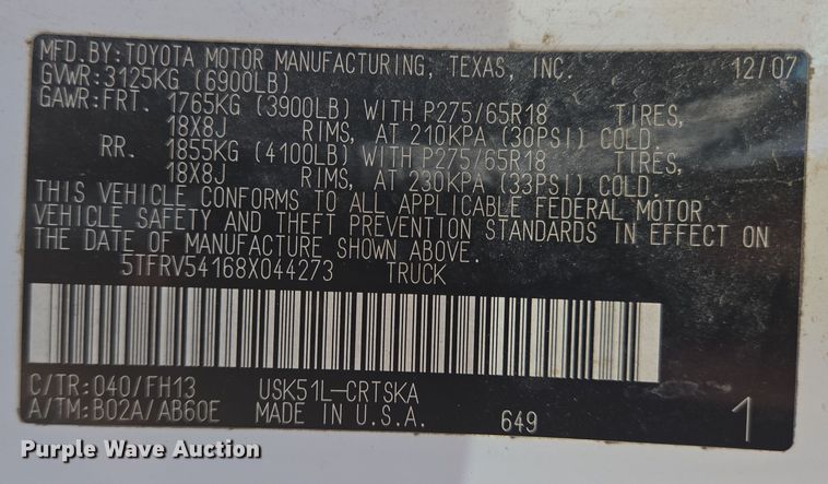 image for item DV1333 2008 Toyota Tundra Double Cab pickup truck