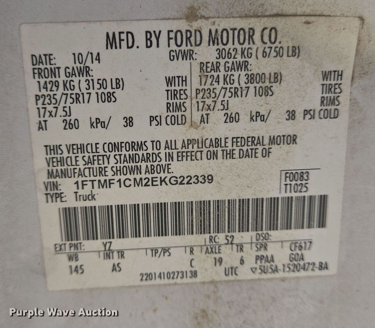 image for item DV1334 2014 Ford F150 pickup truck