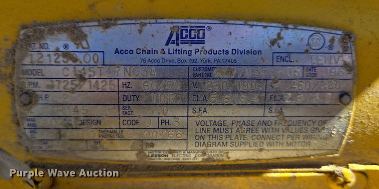 image for item DV1337 Acco Wright Speedway hoist