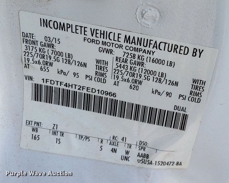 image for item DV6692 2015 Ford F450 Super Duty refuse truck