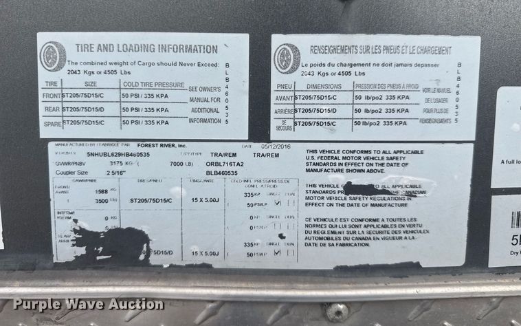 image for item EC3491 2017 Forest River Inc enclosed cargo trailer