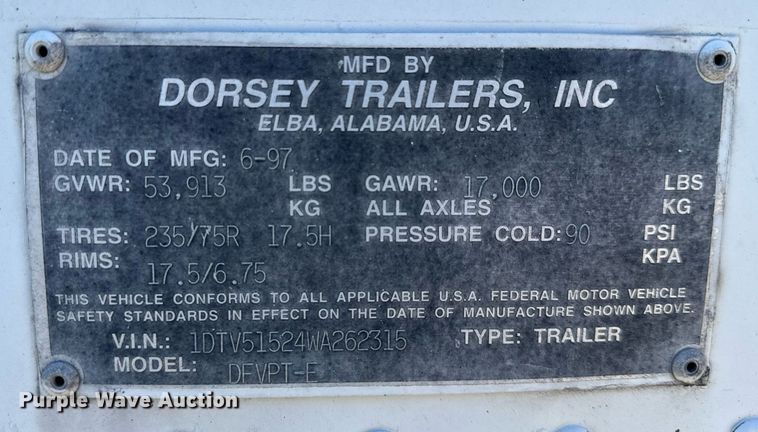 image for item EC3496 1998 Dorsey Trailers DFVPT-E dry van trailer