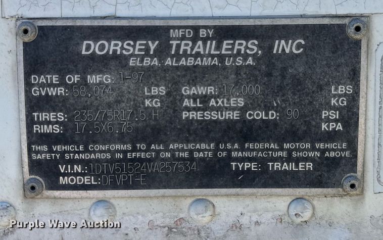 image for item EC3497 1997 Dorsey Trailers DFVPT-E dry van trailer