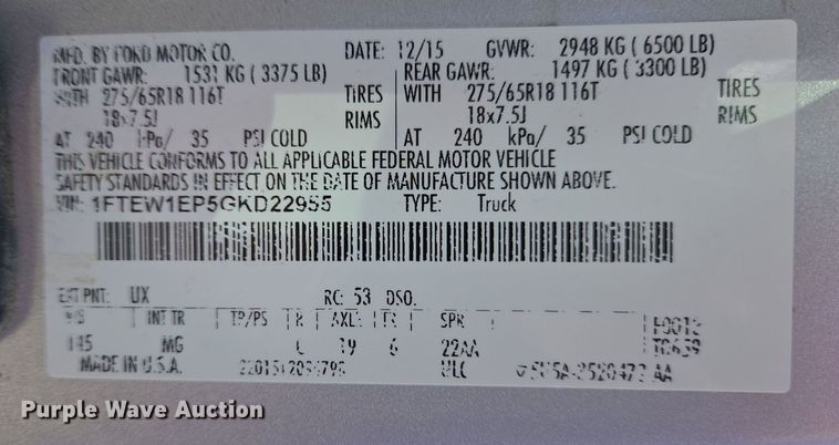 image for item EC4025 2014 Ford F150 SuperCrew pickup truck