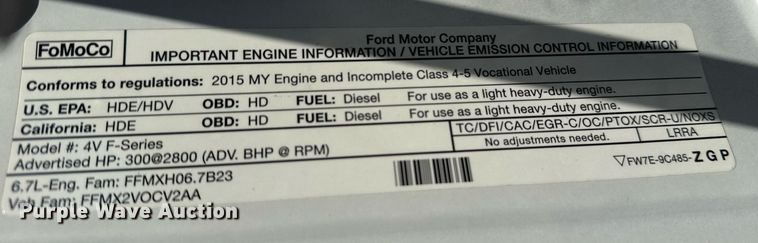 image for item EG2583 2015 Ford F550 truck cab and chassis