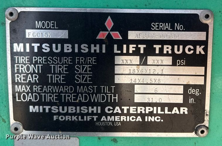 image for item EG2602 Mitsubishi FGC15K forklift