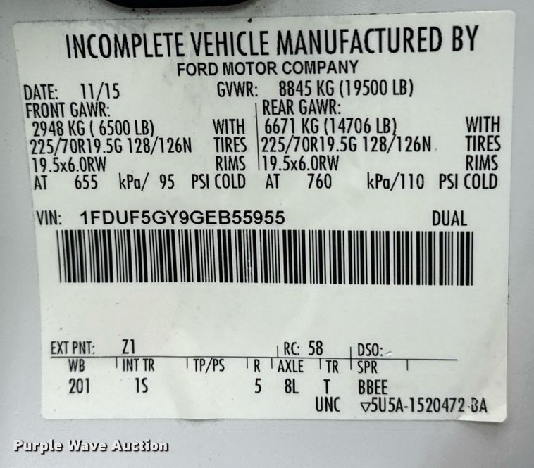 image for item EG2614 2016 Ford F550 Super Duty box truck