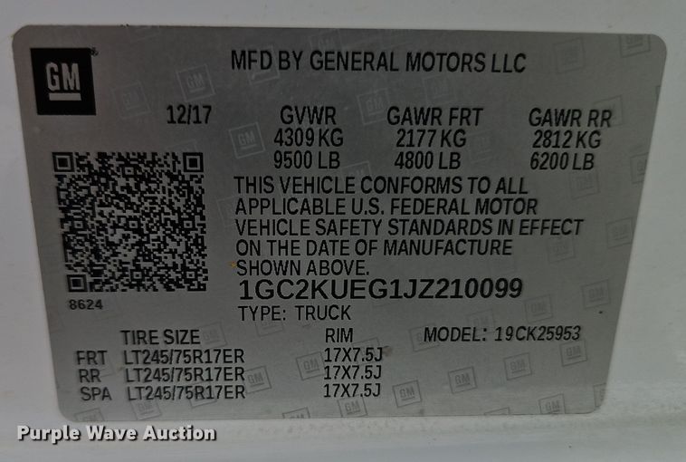 image for item EI8855 2018 Chevrolet Silverado 2500HD Double Cab pickup truck