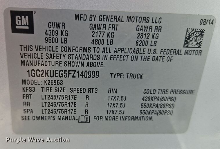 image for item EI8856 2015 Chevrolet Silverado 2500HD Double Cab pickup truck