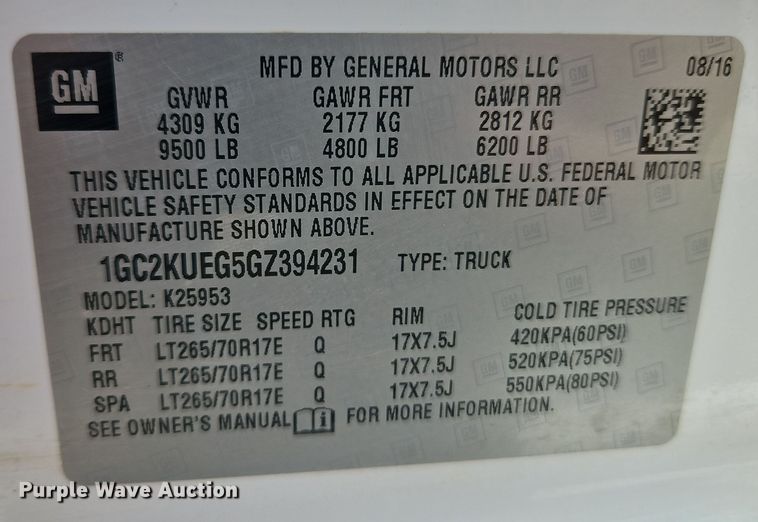 image for item EI8857 2016 Chevrolet Silverado 2500HD Double Cab pickup truck