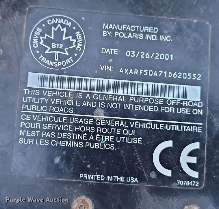 image for item EI8883 2001 Polaris Ranger utility vehicle