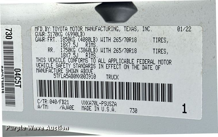 image for item EK0372 2022 Toyota Tundra SR5 CrewMax pickup truck