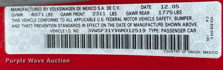 image for item EK0438 2006 Volkswagen New Beetle convertible