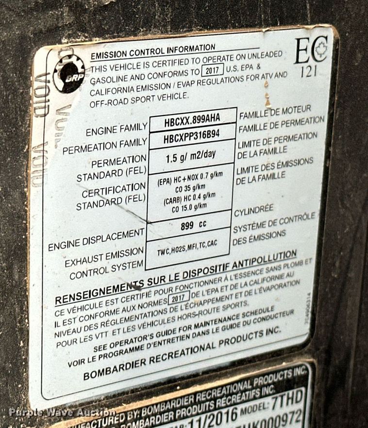 image for item EK0511 2017 Can-Am Maverick X3 XRS utility vehicle