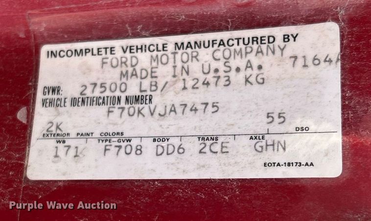 image for item EK2712 1980 Ford F700 Custom Cab pumper fire truck