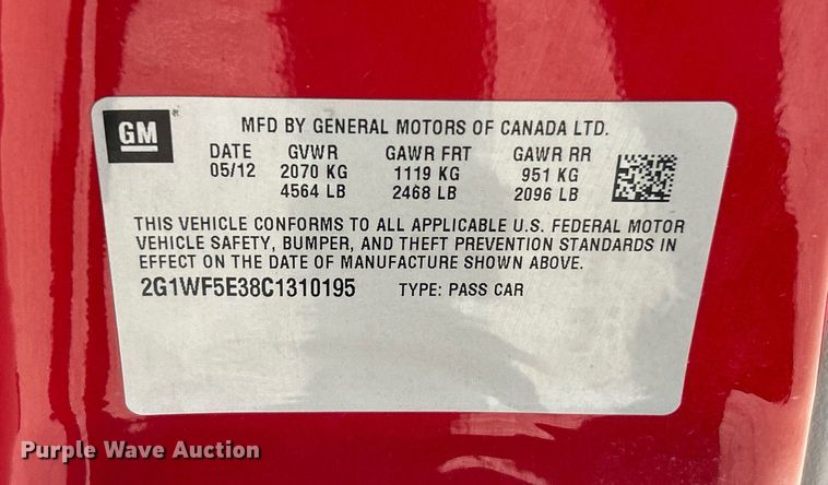 image for item EK2716 2012 Chevrolet Impala 