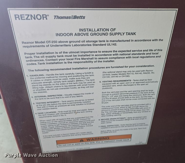 image for item EK5041 2018 Reznor oil tank