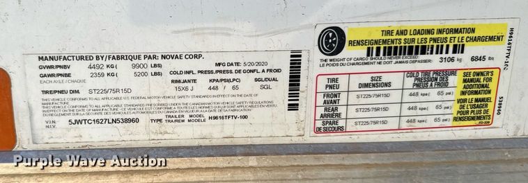 image for item EM3556 2020 H&H H9616TFTV-100 enclosed cargo trailer