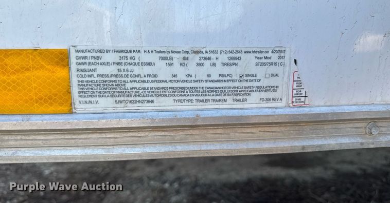 image for item EM3557 2017 H&H enclosed cargo trailer