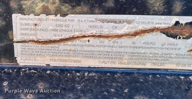 image for item EM3558 2013 H&H equipment trailer