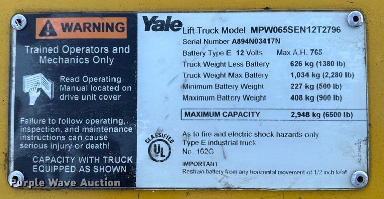 image for item EM3560 Yale MPW066SEN12T2796 pallet jack