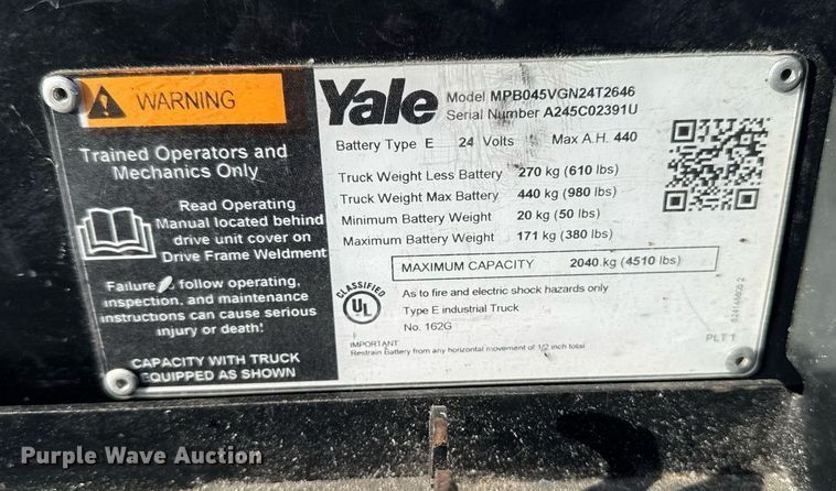 image for item EM3562 Yale MPB045VGN24T2646 pallet jack