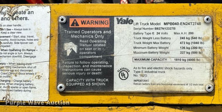 image for item EM3564 Yale MPB040-EN24T2748 pallet jack