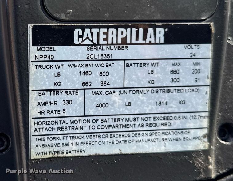 image for item EM3566 Caterpillar NPP40 lift table