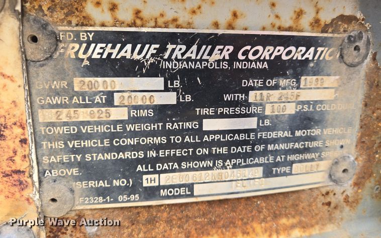 image for item EN8690 1989 Fruehauf EL FI trailer dolly