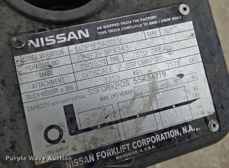image for item EN8692 Nissan MCP1F2A20LV forklift