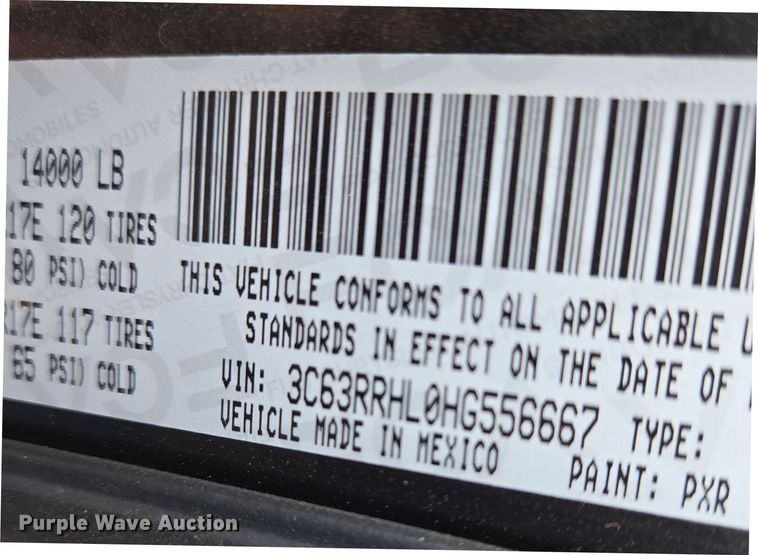 image for item EN8800 2017 Dodge Ram 3500 Crew Cab flatbed pickup truck