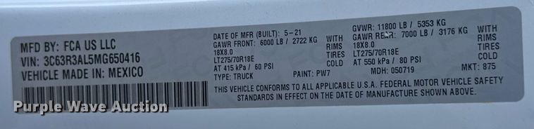 image for item EQ1188 2021 Dodge  Ram 3500 pickup truck