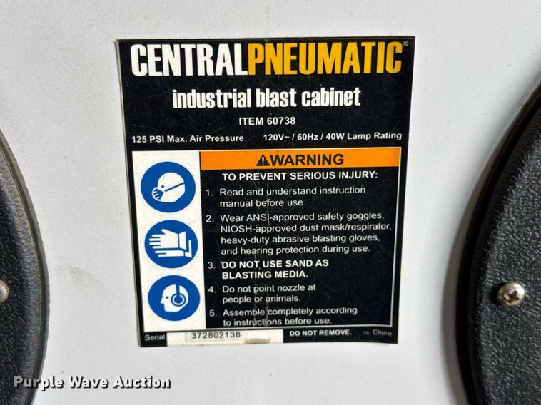 image for item EQ1219 Central Pneumatic sand blast cabinet